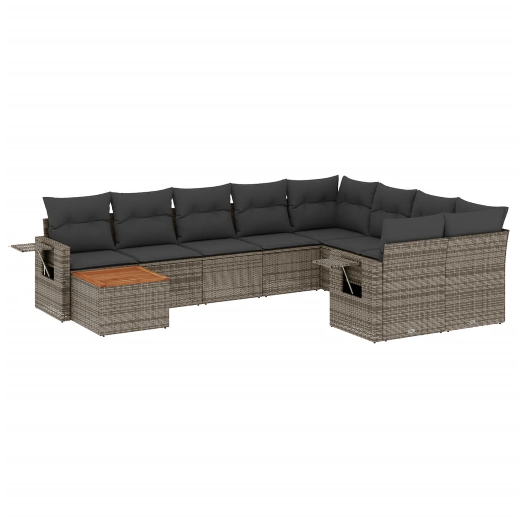 Set Divano da Giardino 10 pz con Cuscini Grigio in Polyrattan 3224730