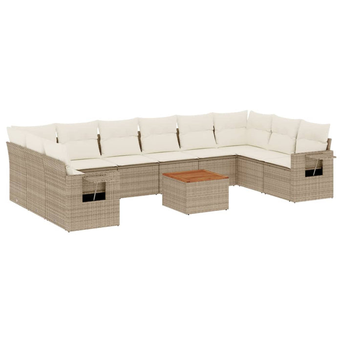 Set Divani da Giardino 11 pz con Cuscini Beige in Polyrattan 3224735