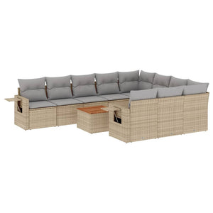 Set Divani da Giardino 11 pz con Cuscini Beige in Polyrattan