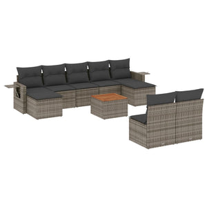 Set Divano da Giardino 10 pz con Cuscini Grigio in Polyrattan 3224765