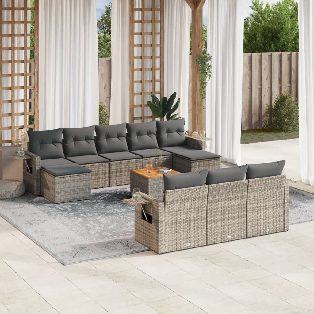 Set Divani da Giardino 11 pz con Cuscini in Polyrattan Grigiocod mxl 89352