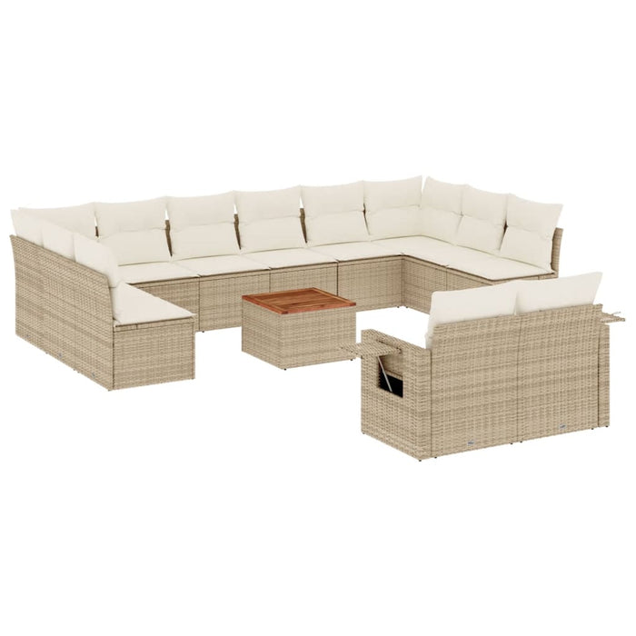 Set Divano da Giardino 13 pz con Cuscini Beige in Polyrattan 3224798
