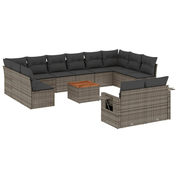 Set Divani da Giardino 13 pz con Cuscini Grigio in Polyrattan 3224800