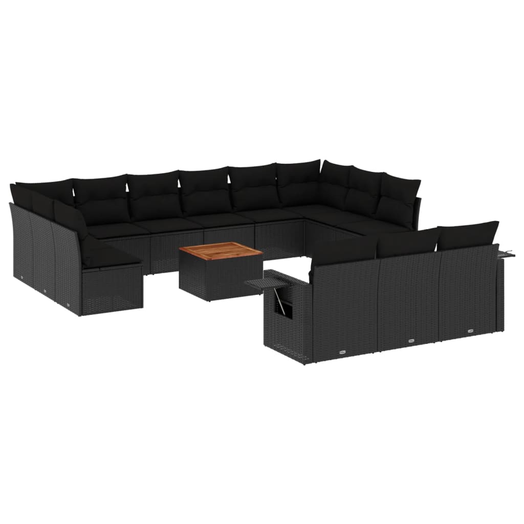 Set Divani da Giardino 14pz con Cuscini in Polyrattan Nero 3224802