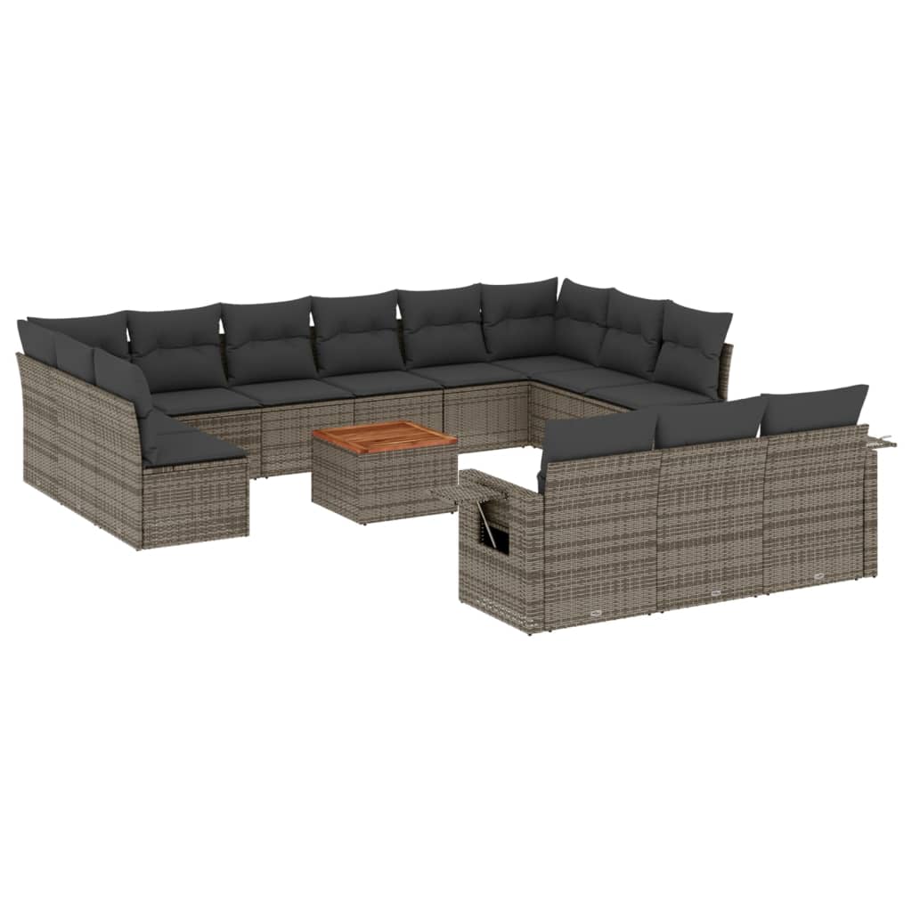 Set Divani da Giardino 14pz con Cuscini in Polyrattan Grigio 3224807