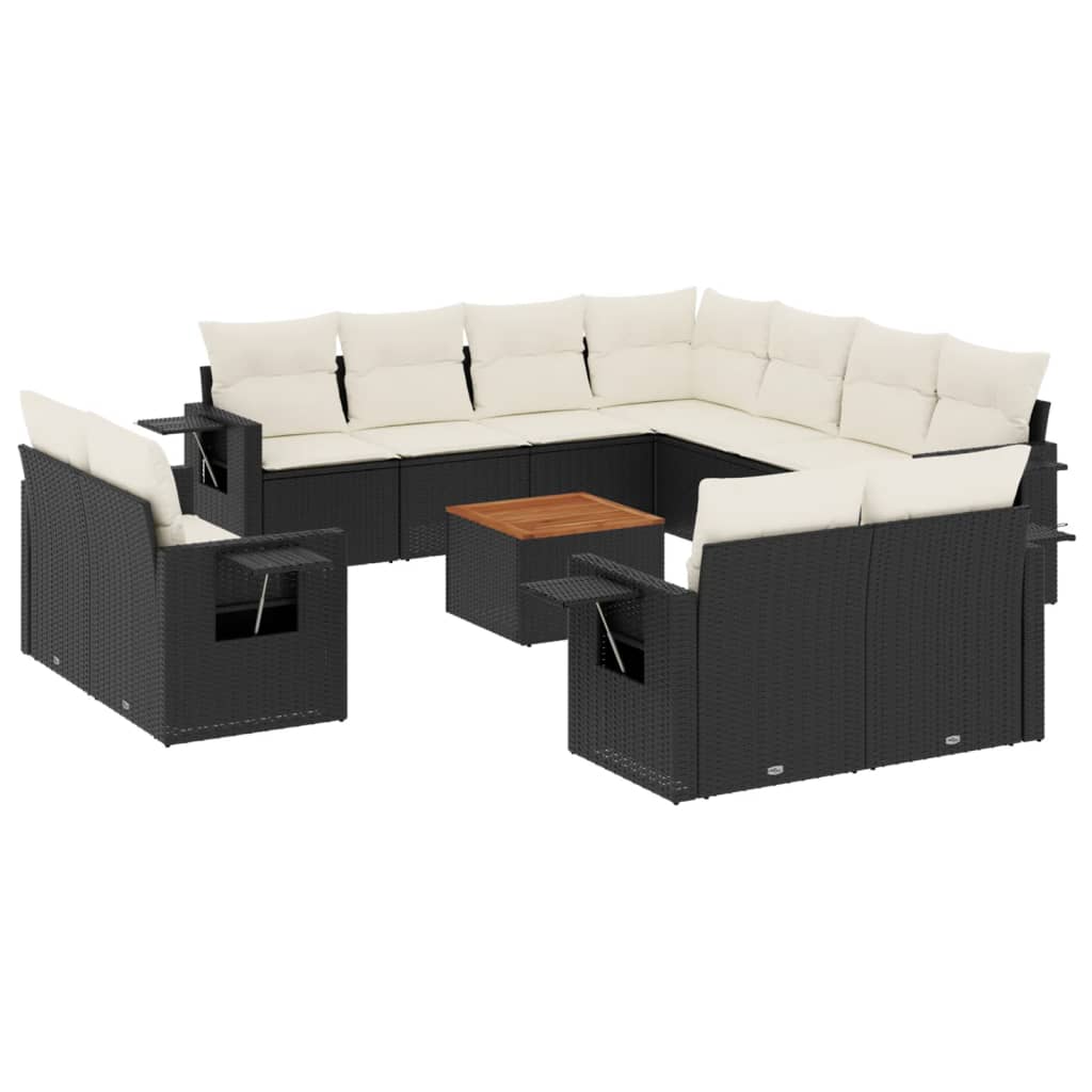 Set Divani da Giardino 12 pz con Cuscini Nero in Polyrattan 3224824