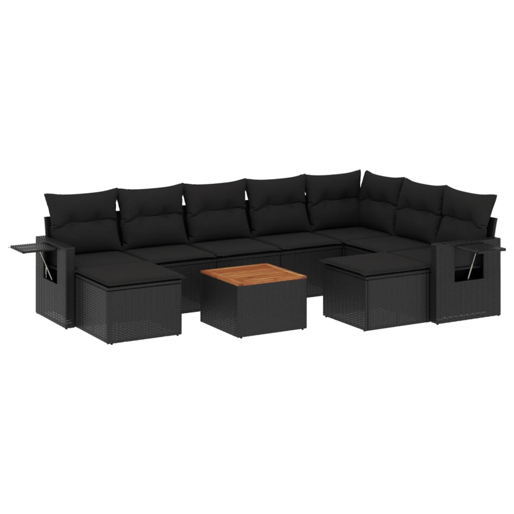 Set Divani da Giardino 10pz con Cuscini in Polyrattan Nero 3224844