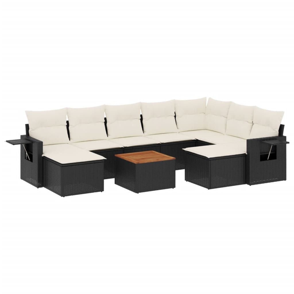 Set Divani da Giardino 10pz con Cuscini in Polyrattan Nero