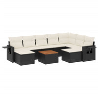 Set Divani da Giardino 10pz con Cuscini in Polyrattan Nero
