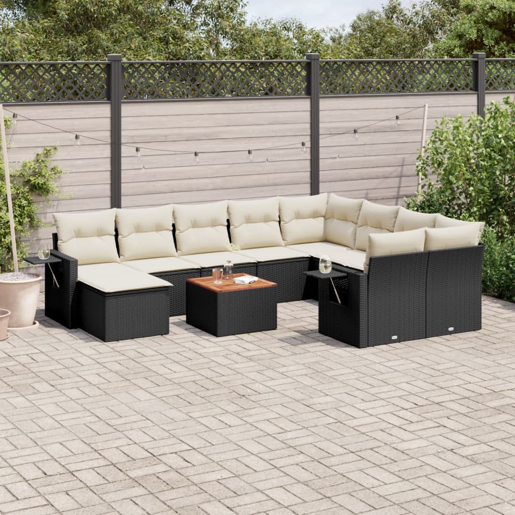 Set Divani da Giardino 11 pz con Cuscini in Polyrattan Nero 3224852