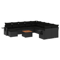 Set Divani da Giardino 12 pz con Cuscini Nero in Polyrattan