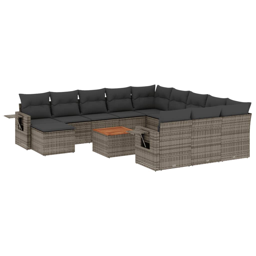Set Divani da Giardino 13 pz con Cuscini Grigio in Polyrattan 3224870