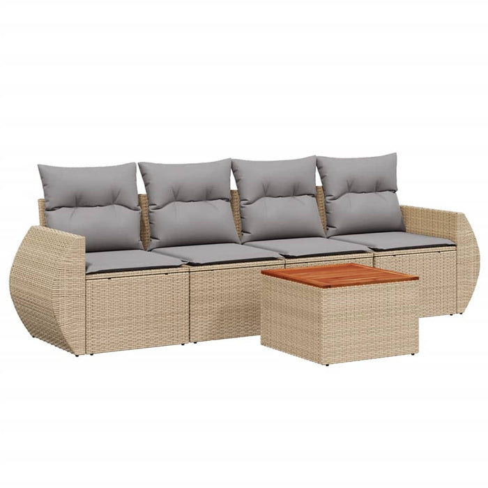Set Divano da Giardino 5 pz con Cuscini-Sofa da Giardino-Divanetto da esterno Beige in Polyrattan 842407