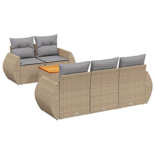 Set Divano da Giardino 6 pz con Cuscini Beige in Polyrattan