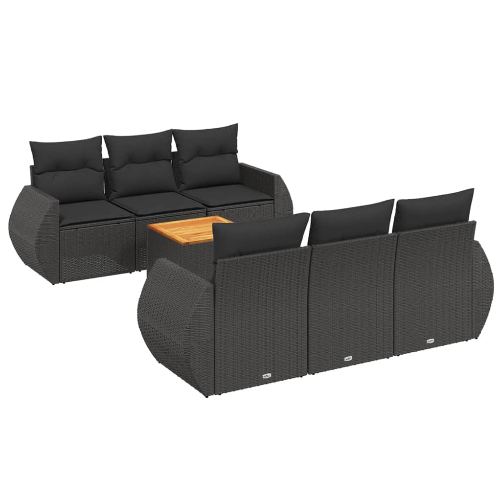 Set Divani da Giardino con Cuscini 7pz Nero Polyrattan