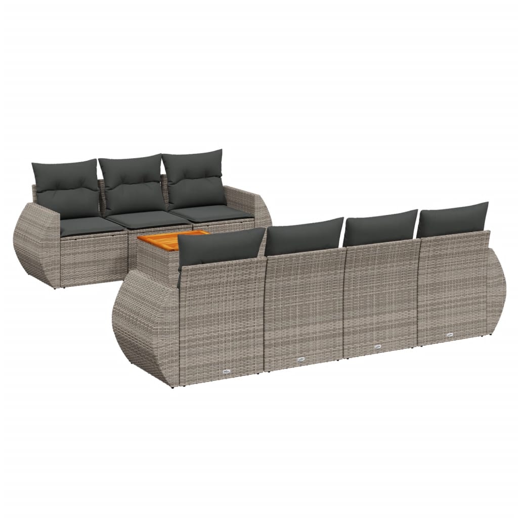 Set Divano da Giardino 8 pz con Cuscini Grigio in Polyrattan 3224912