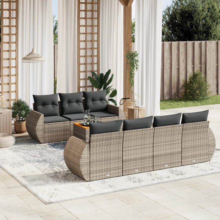 Set Divano da Giardino 8 pz con Cuscini Grigio in Polyrattan 3224912