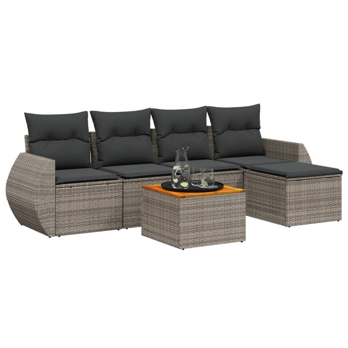 Set Divano da Giardino 6 pz con Cuscini Grigio in Polyrattan 3224982