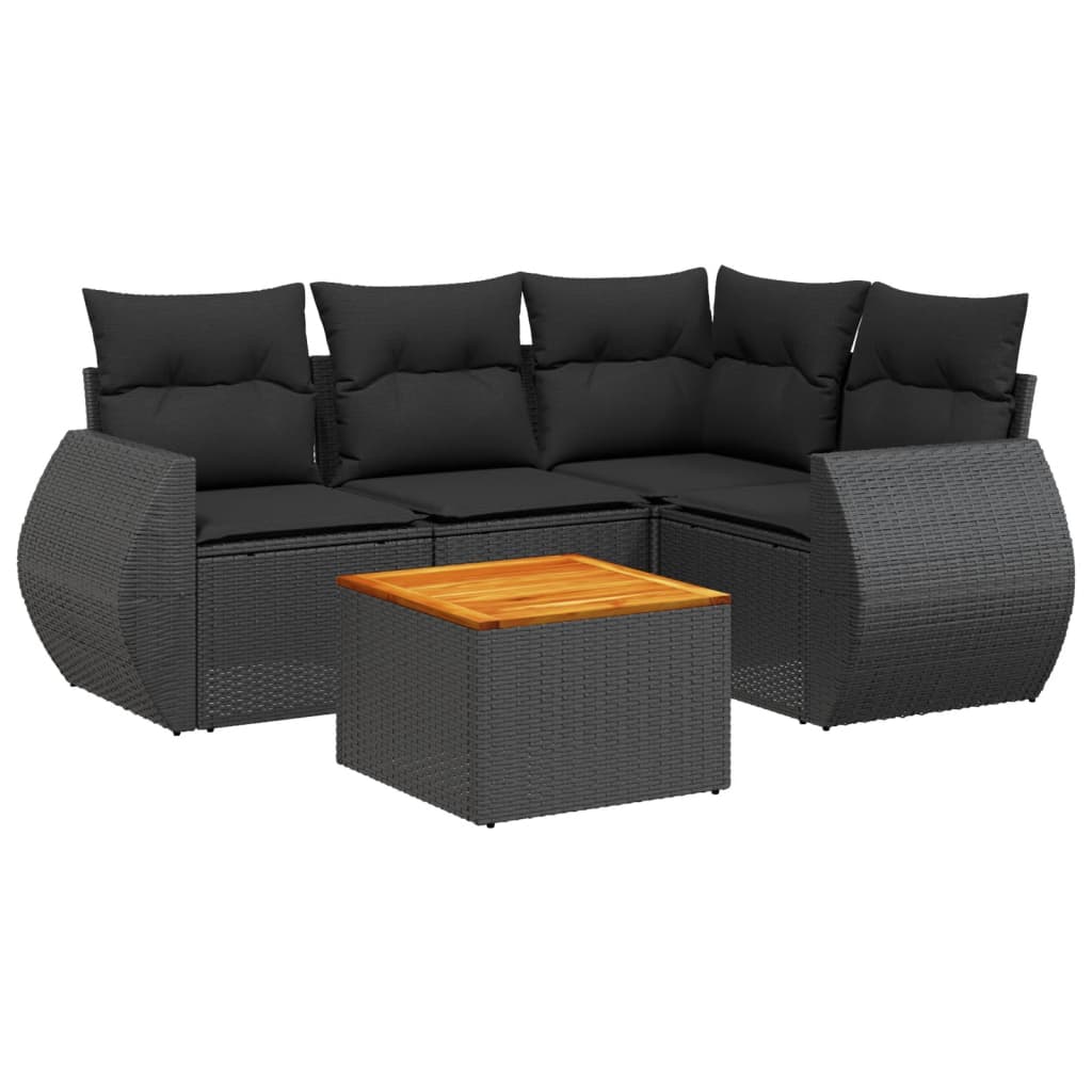 Set Divani da Giardino 5 pz con Cuscini in Polyrattan Nero 3224984