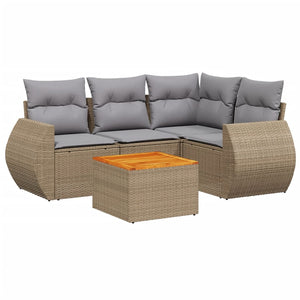 Set Divano da Giardino 5 pz con Cuscini-Sofa da Giardino-Divanetto da esterno Beige in Polyrattan 470100