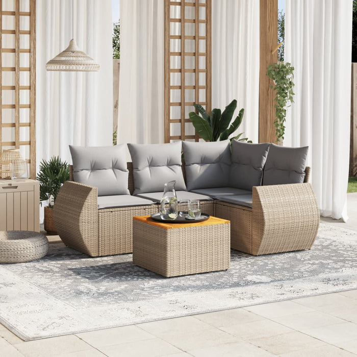 Set Divano da Giardino 5 pz con Cuscini-Sofa da Giardino-Divanetto da esterno Beige in Polyrattan 470100