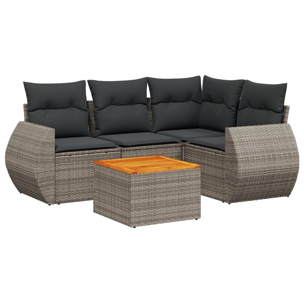 Set Divano da Giardino 5 pz con Cuscini-Sofa da Giardino-Divanetto da esterno Grigio in Polyrattan 394124