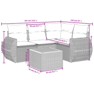 Set Divano da Giardino 5 pz con Cuscini-Sofa da Giardino-Divanetto da esterno Grigio in Polyrattan 394124
