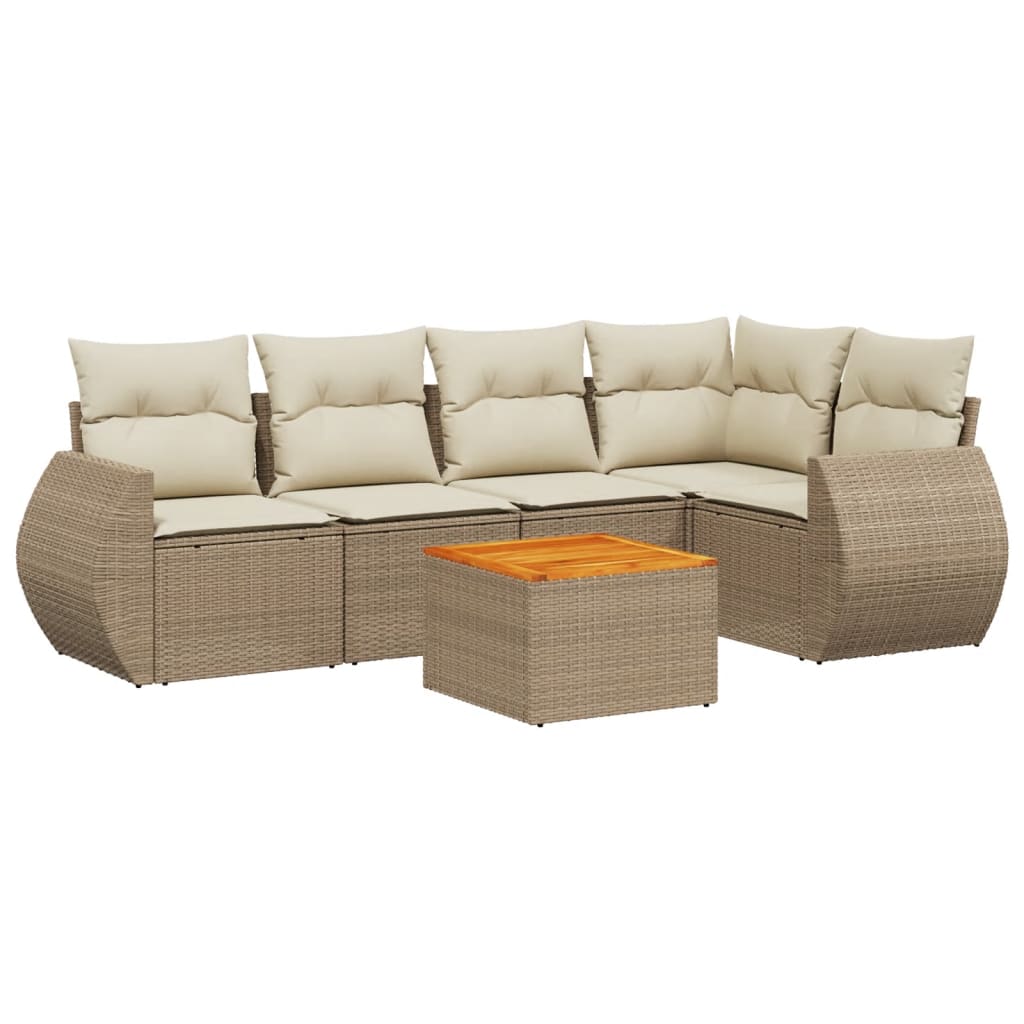 Set Divano da Giardino 6 pz con Cuscini Beige in Polyrattan