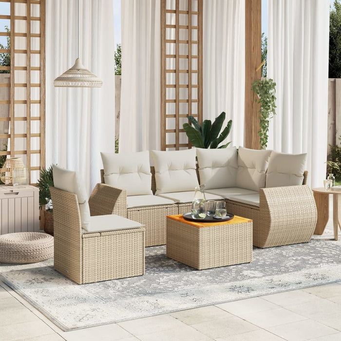 Set Divano da Giardino 6 pz con Cuscini Beige in Polyrattan
