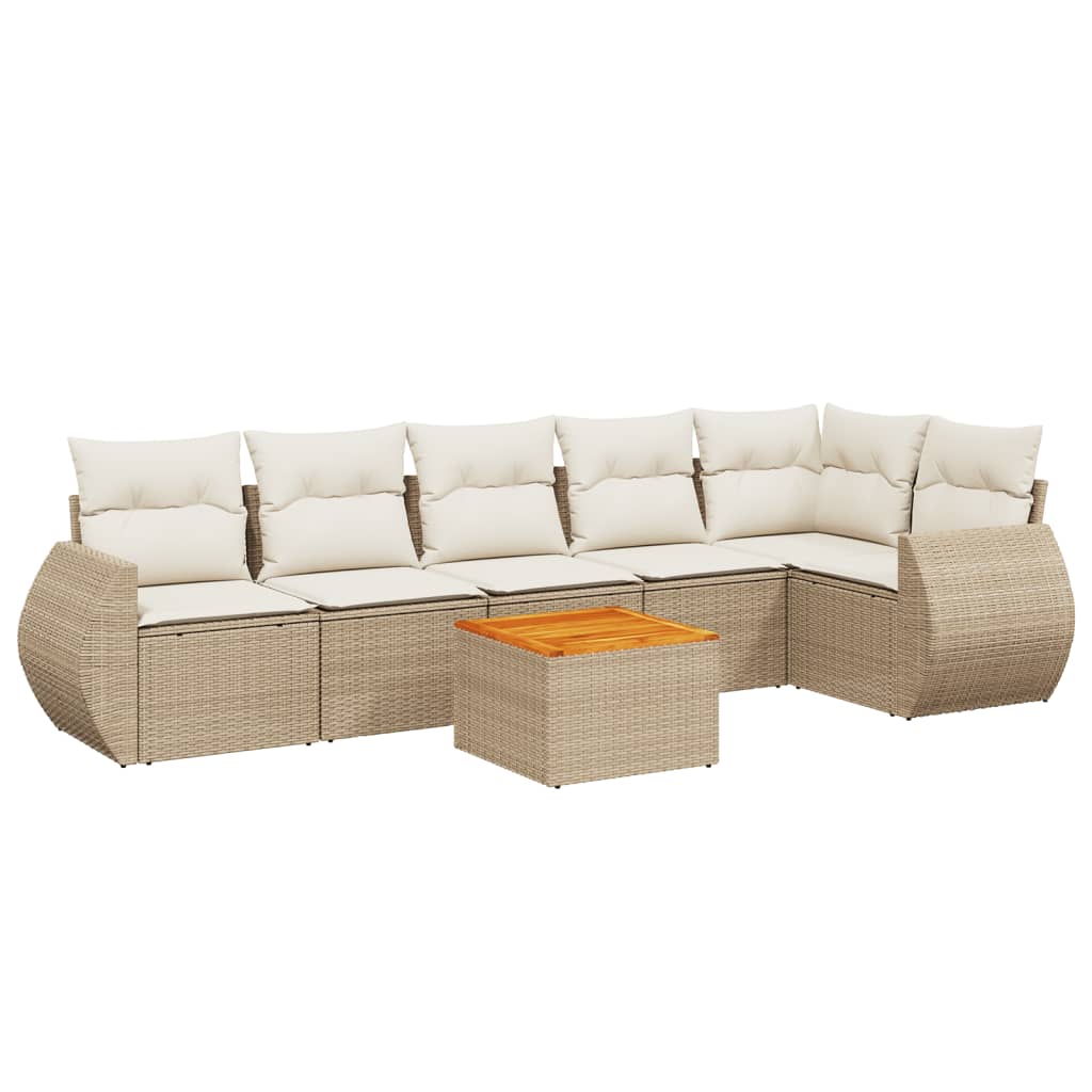 Set Divani da Giardino 7 pz con Cuscini Beige in Polyrattan
