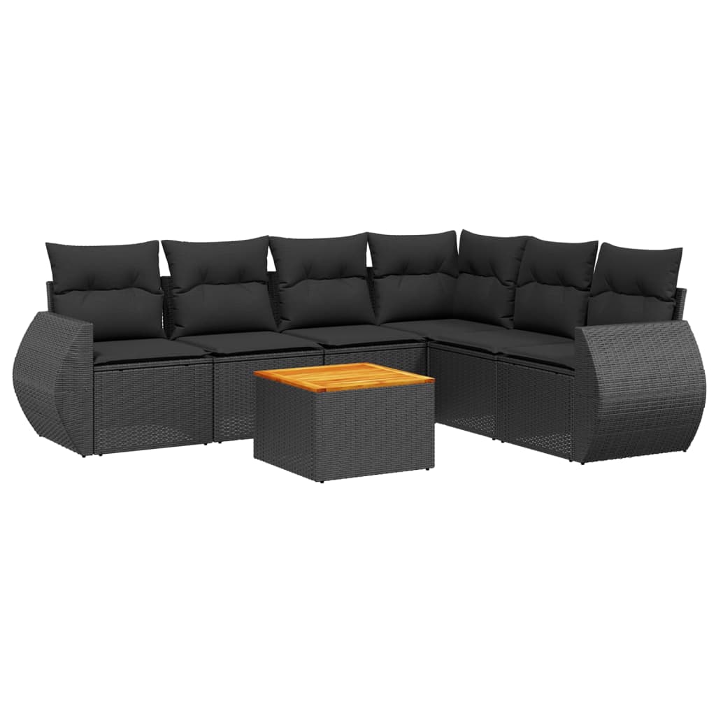 Set Divani da Giardino con Cuscini 7pz Nero Polyrattan 3225019