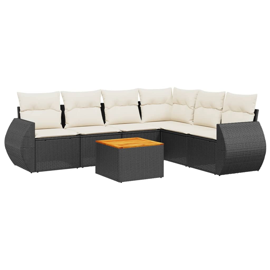 Set Divani da Giardino con Cuscini 7pz Nero Polyrattan
