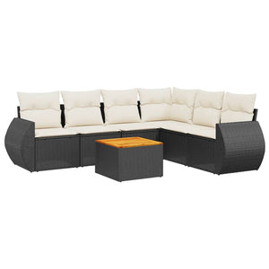 Set Divani da Giardino con Cuscini 7pz Nero Polyrattan