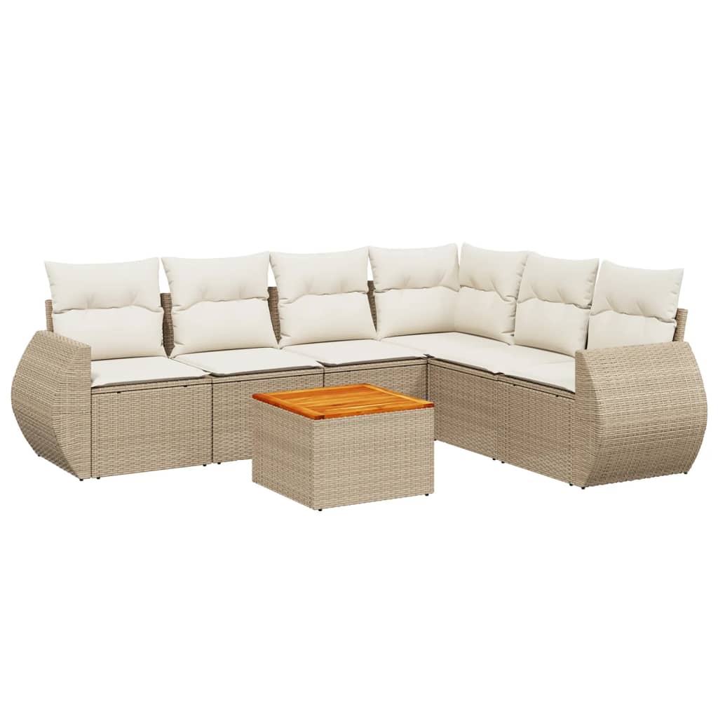 Set Divani da Giardino 7 pz con Cuscini Beige in Polyrattan