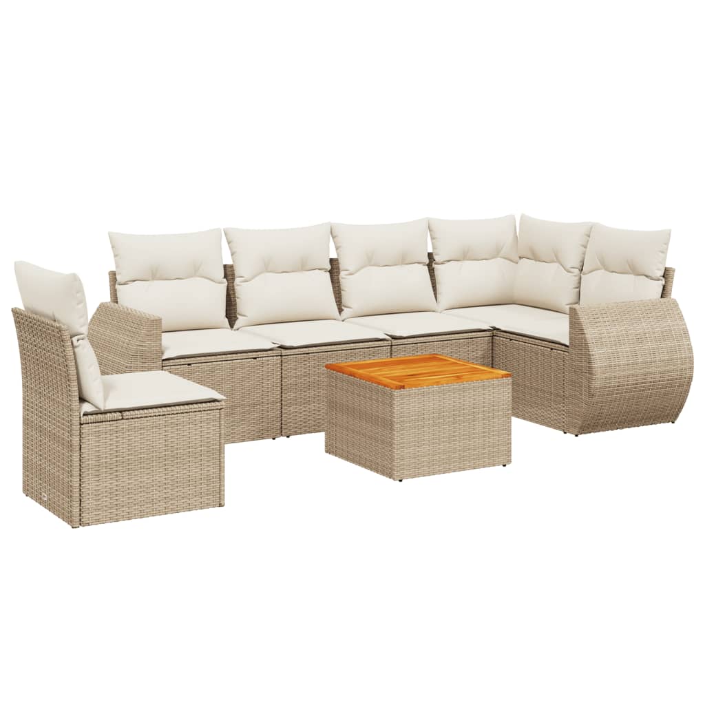 Set Divani da Giardino 7 pz con Cuscini Beige in Polyrattan