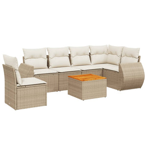 Set Divani da Giardino 7 pz con Cuscini Beige in Polyrattan