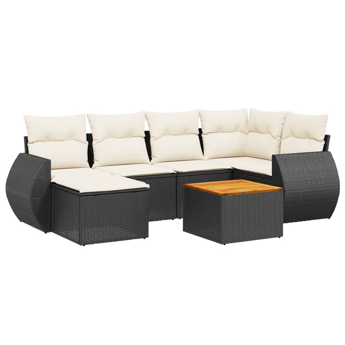 Set Divani da Giardino con Cuscini 7pz Nero Polyrattan