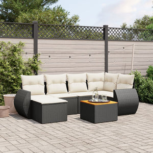 Set Divani da Giardino con Cuscini 7pz Nero Polyrattan