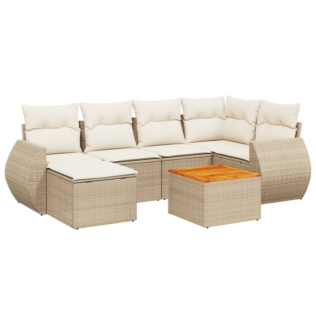 Set Divani da Giardino 7 pz con Cuscini Beige in Polyrattan 3225106