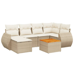 Set Divani da Giardino 7 pz con Cuscini Beige in Polyrattan