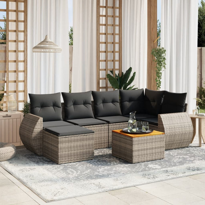 Set Divani da Giardino 7 pz con Cuscini Grigio in Polyrattancod mxl 92760