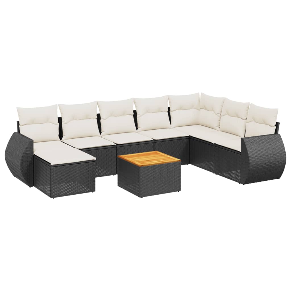 Set Divani da Giardino 9 pz con Cuscini Nero in Polyrattan