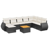 Set Divani da Giardino 9 pz con Cuscini Nero in Polyrattan