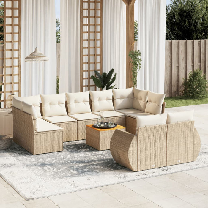 Set Divano da Giardino 10 pz con Cuscini Beige in Polyrattan 3225155