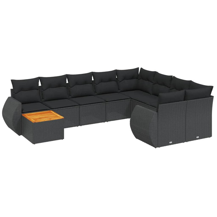 Set Divani da Giardino 10pz con Cuscini in Polyrattan Nero 3225166
