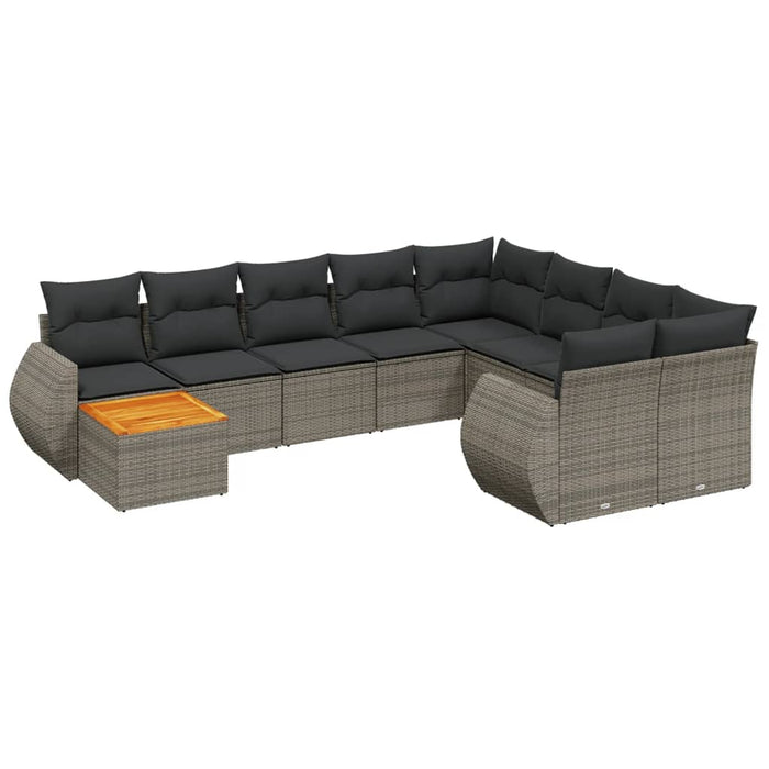 Set Divano da Giardino 10 pz con Cuscini Grigio in Polyrattan 3225171