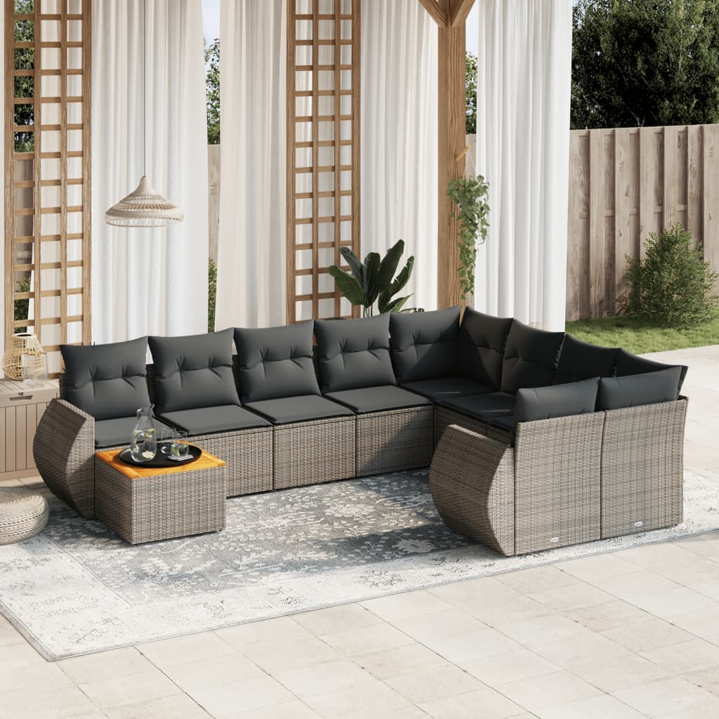 Set Divano da Giardino 10 pz con Cuscini Grigio in Polyrattan 3225171