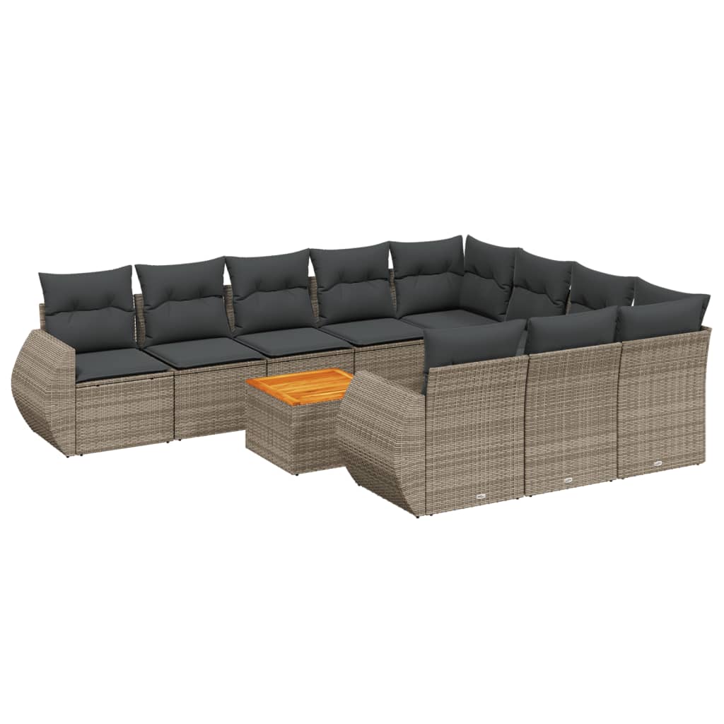 Set Divani da Giardino 11 pz con Cuscini in Polyrattan Grigio 3225185
