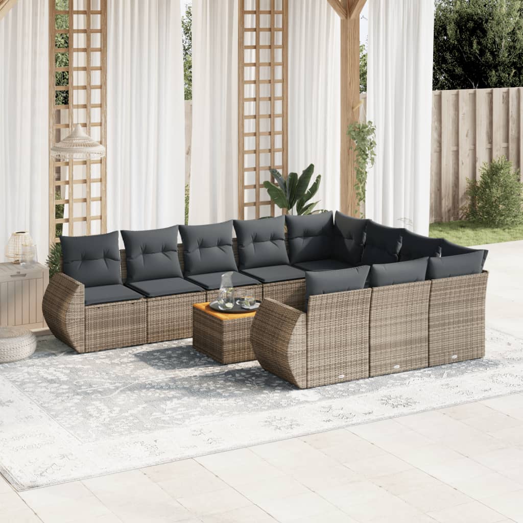 Set Divani da Giardino 11 pz con Cuscini in Polyrattan Grigio 3225185