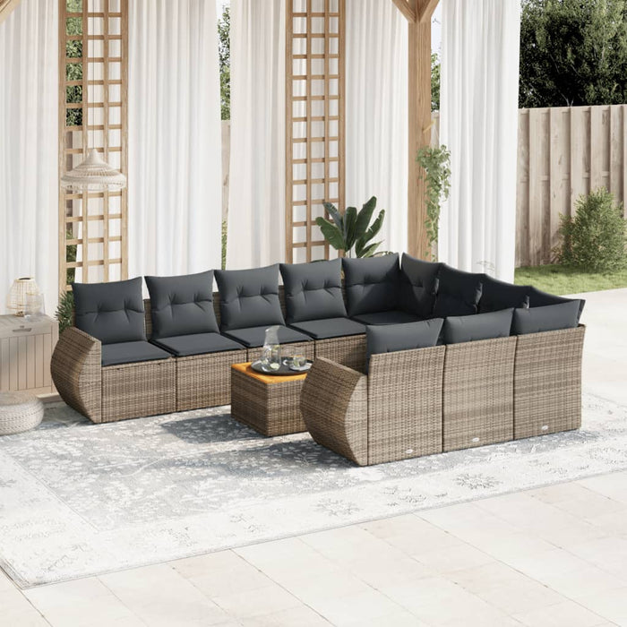 Set Divani da Giardino 11 pz con Cuscini in Polyrattan Grigio 3225185